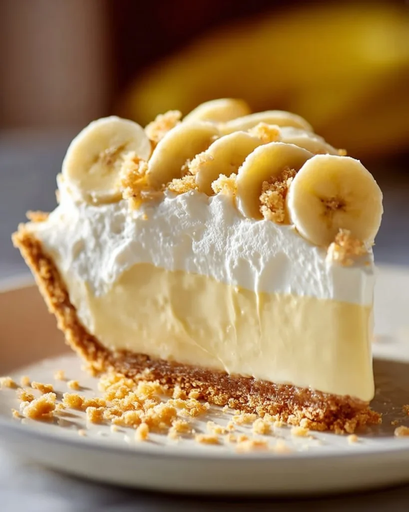 No Bake Banana Cream Cheesecake with bananas and creamy filling on a crust
