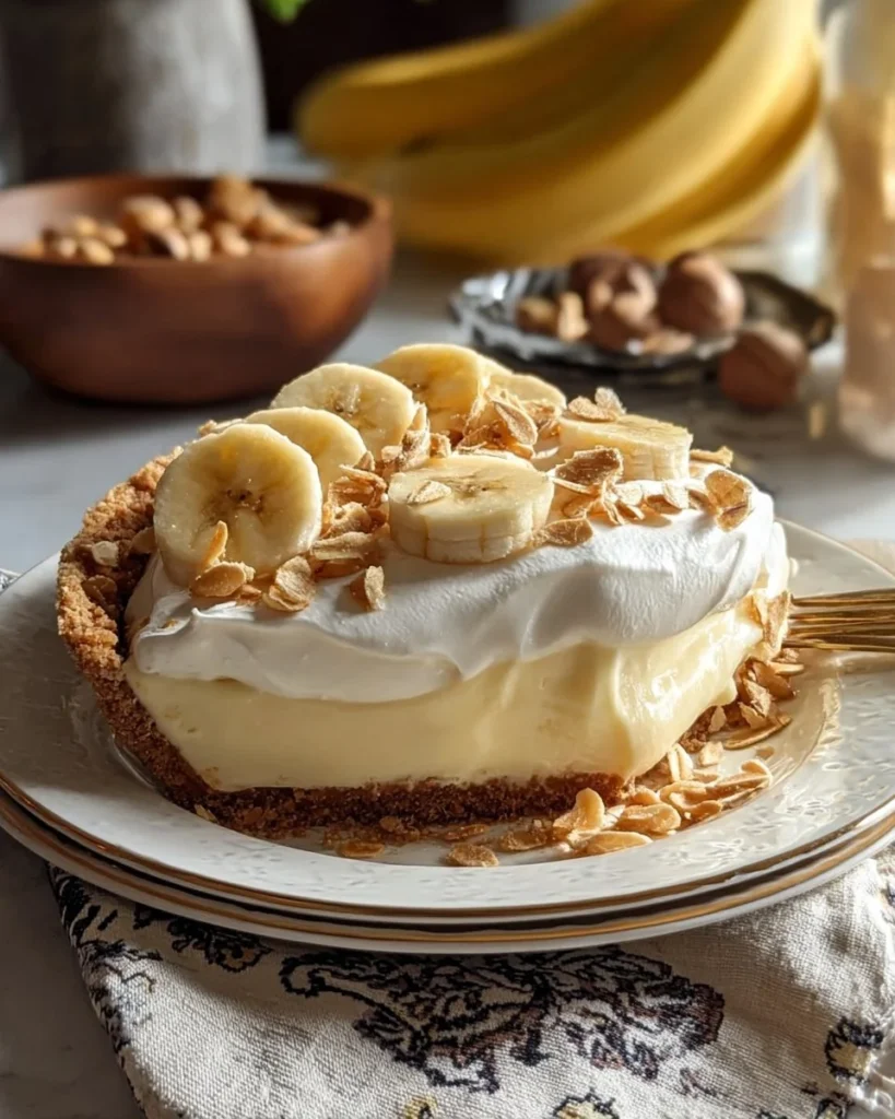 No-Bake Banana Pudding Cheesecake topped with bananas and whipped cream