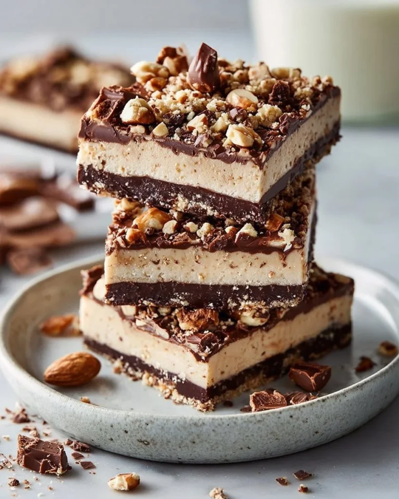 Delicious no-bake Chocolate Bon Slices on a plate, ready to enjoy.