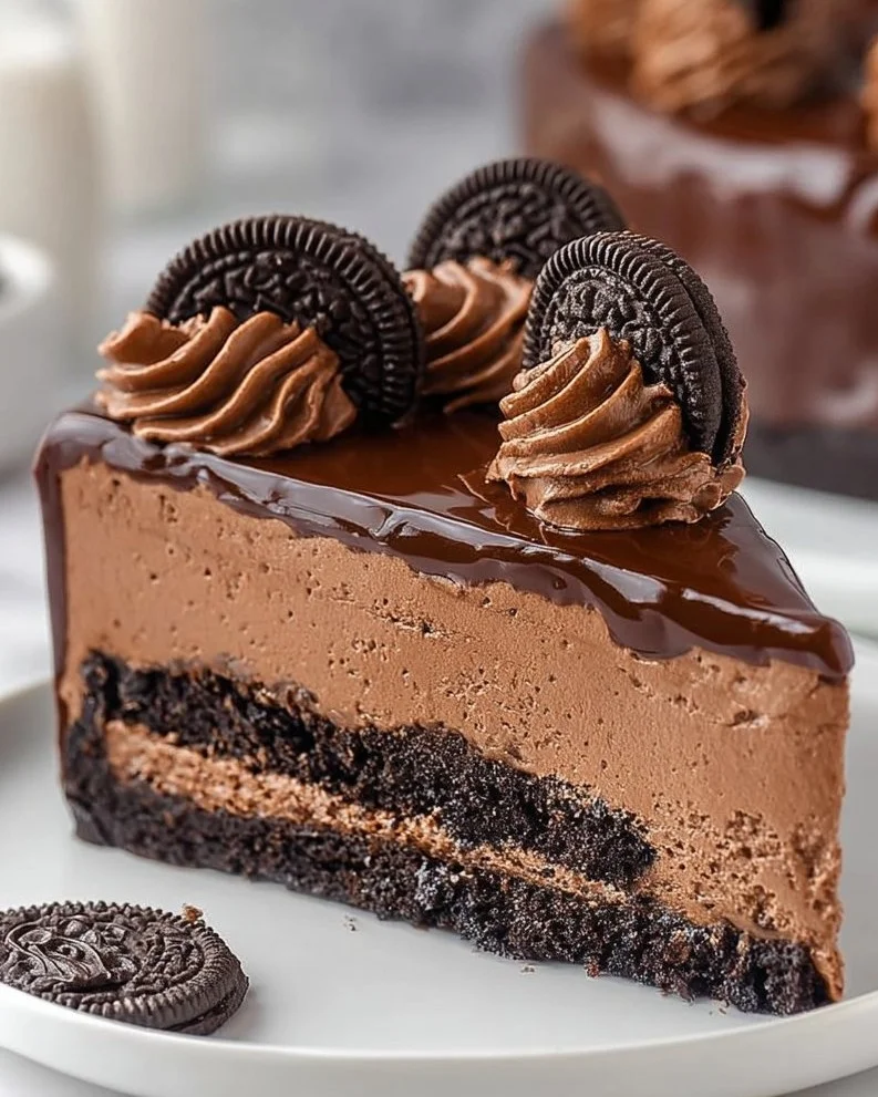 Delicious no-bake chocolate cheesecake served on a plate