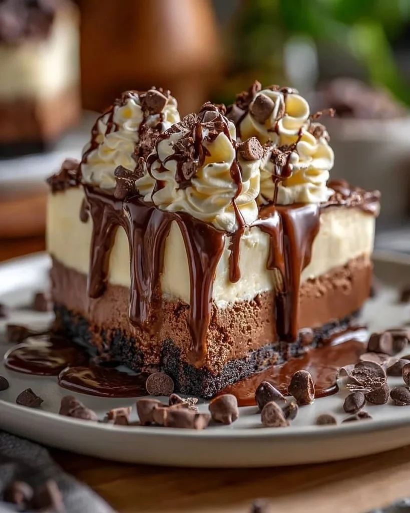 No-Bake Chocolate Cheesecake Delight topped with chocolate shavings