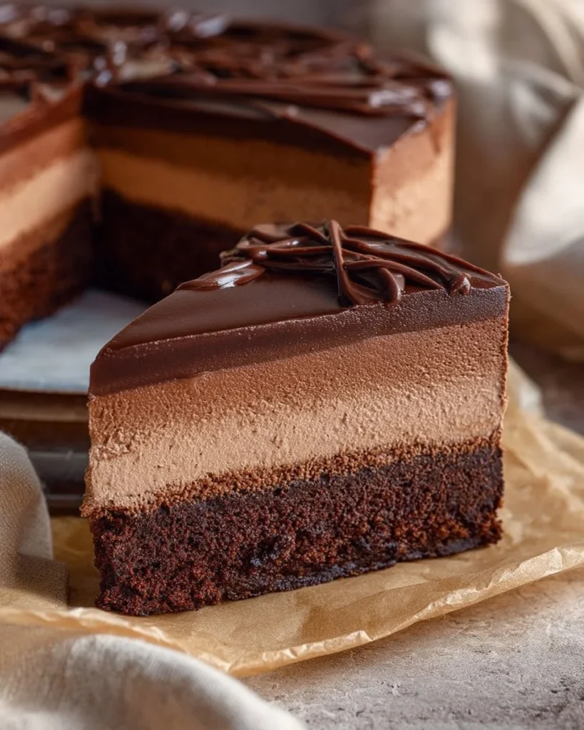 No-Bake Chocolate Oreo Cheesecake topped with crushed Oreos and chocolate drizzle