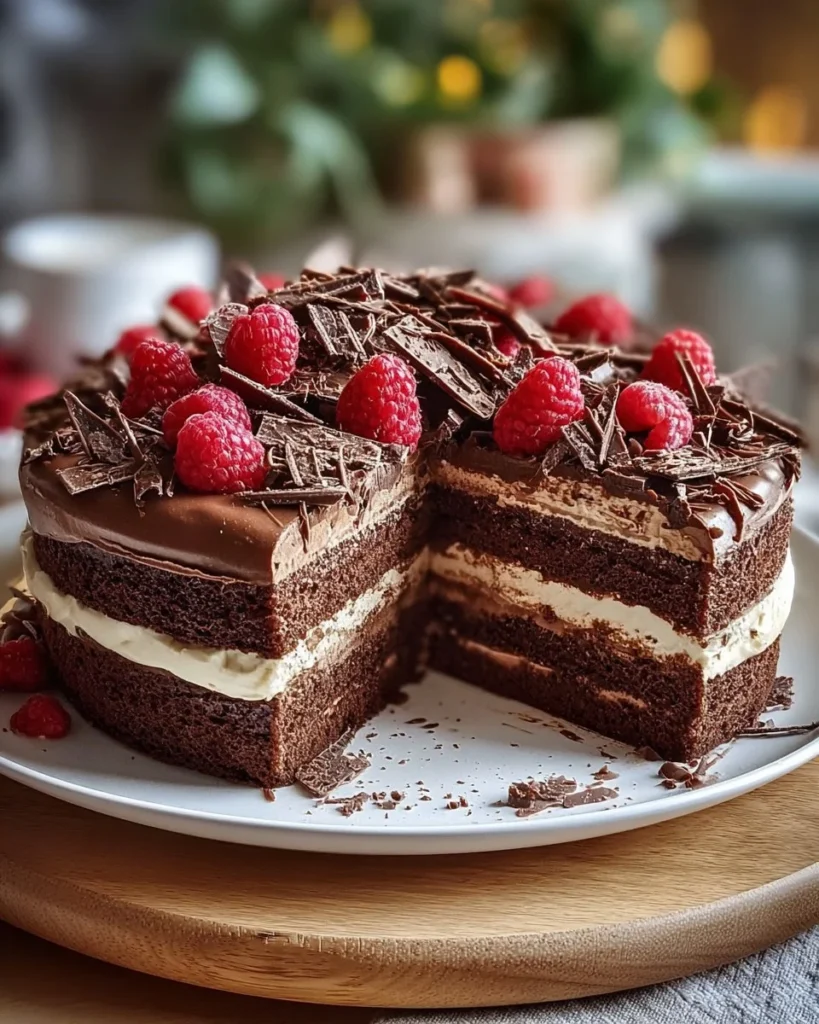 No-Bake Cream and Chocolate Cake layered with rich chocolate and creamy frosting