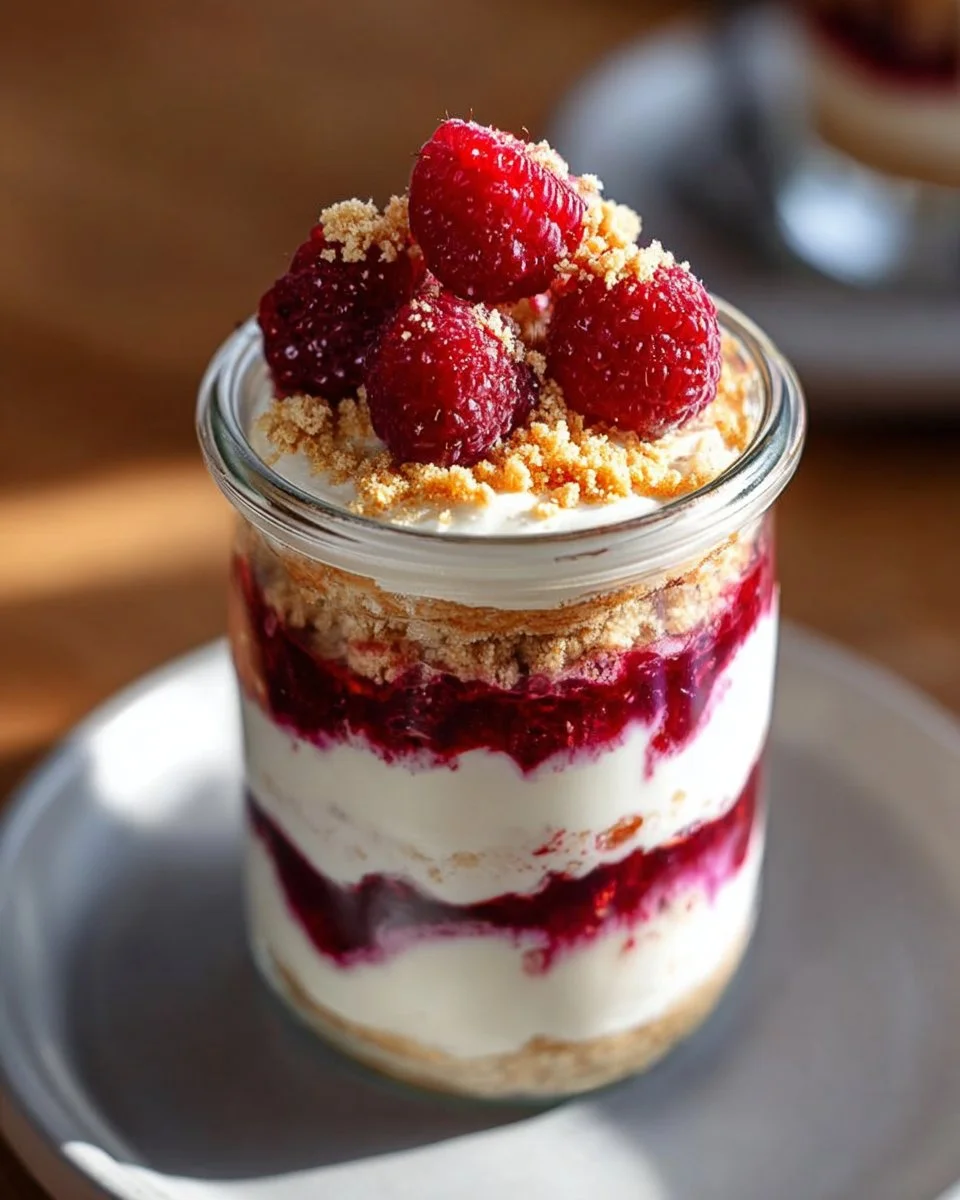 No Bake Lemon Raspberry Cheesecake Parfaits with fresh raspberries and lemon zest