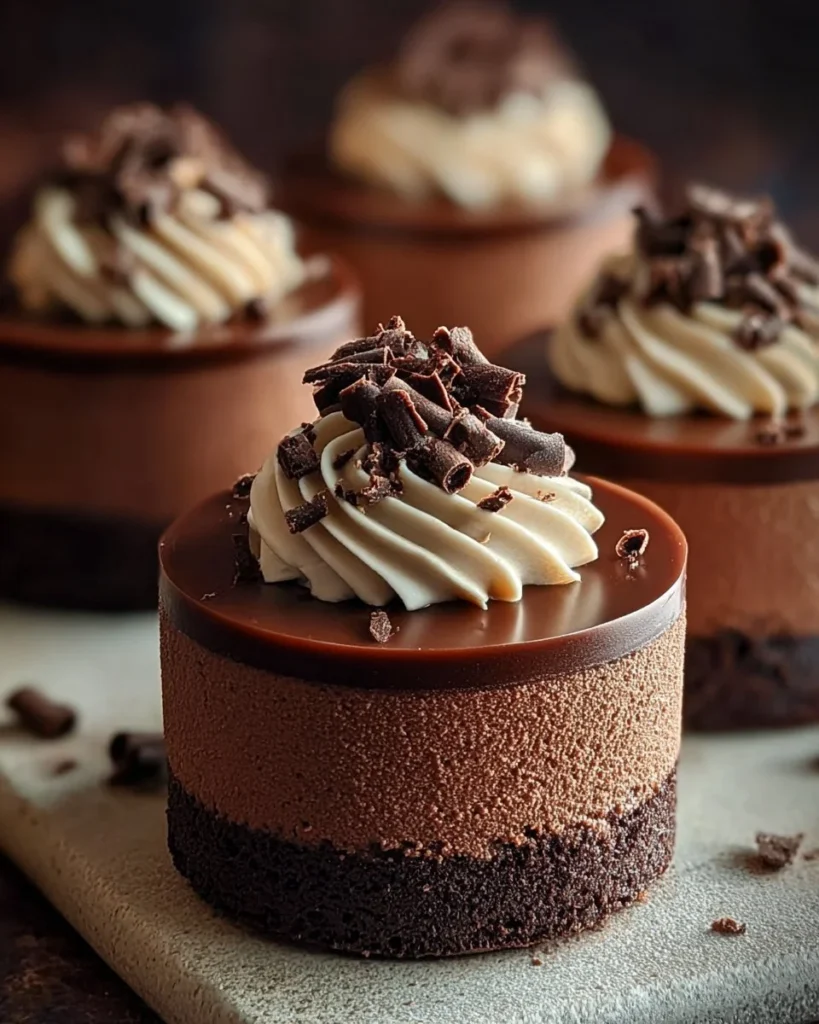 No-bake mini chocolate cheesecakes topped with chocolate shavings