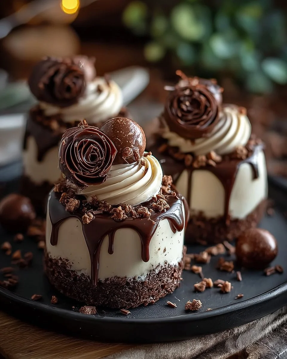 No-bake mini turtle cheesecakes topped with chocolate, caramel, and pecans