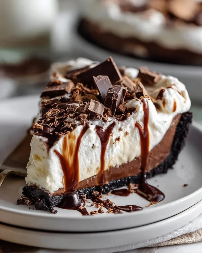 Delicious no bake mocha mud pie dessert with chocolate and coffee flavors