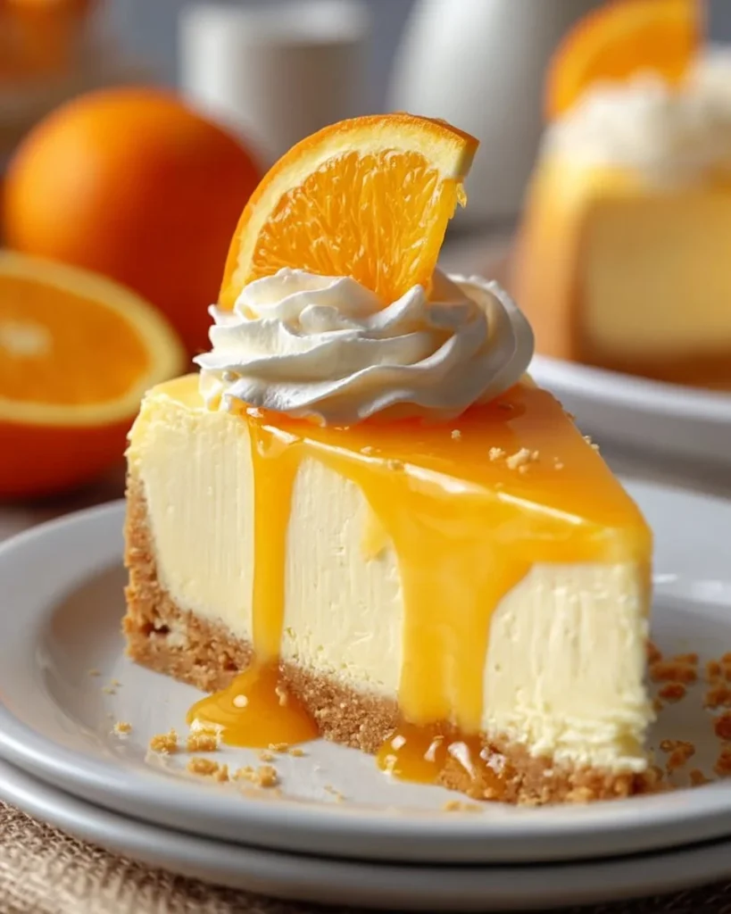 No-bake orange creamsicle cheesecake slice on a plate