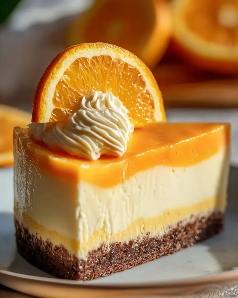 No-bake orange creamsicle cheesecake topped with whipped cream and orange zest.