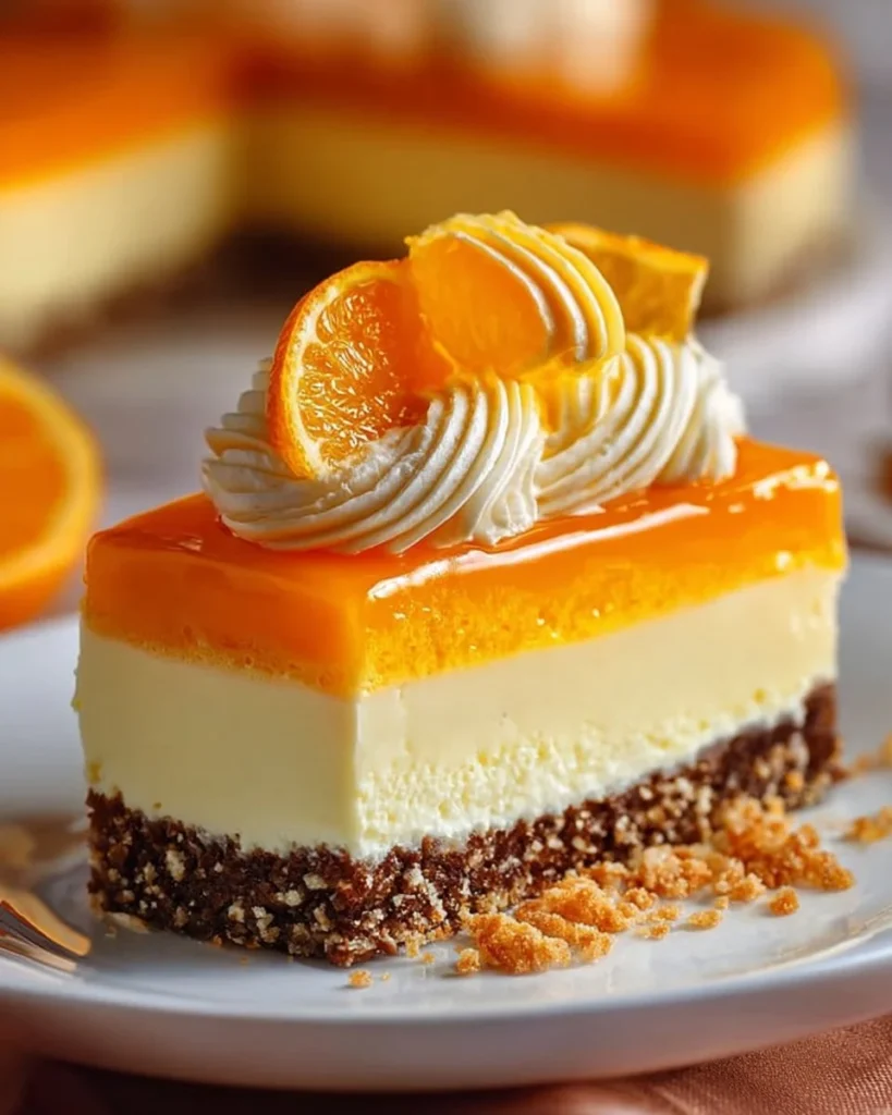 No-Bake Orange Creamsicle Cheesecake with a vibrant orange topping and creamy texture