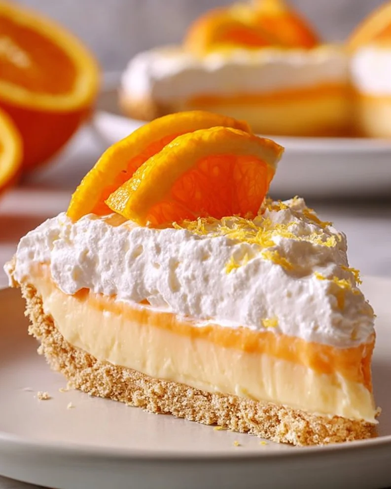 No-Bake Orange Creamsicle Pie with a creamy orange filling and graham cracker crust