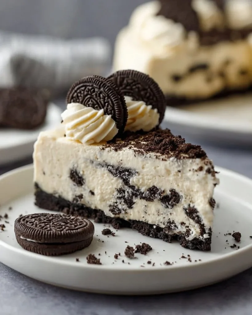 No Bake Oreo Dessert topped with Cream Cheese and Cool Whip