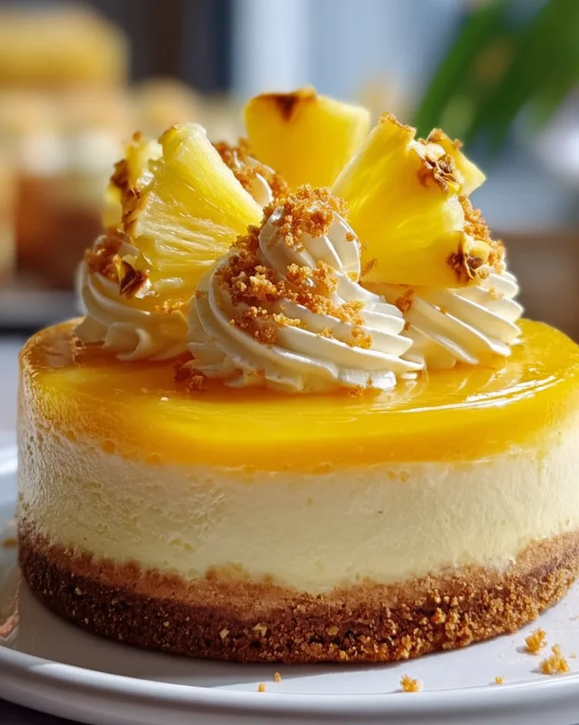 No-Bake Pineapple Heaven Cheesecake Dessert topped with pineapple slices