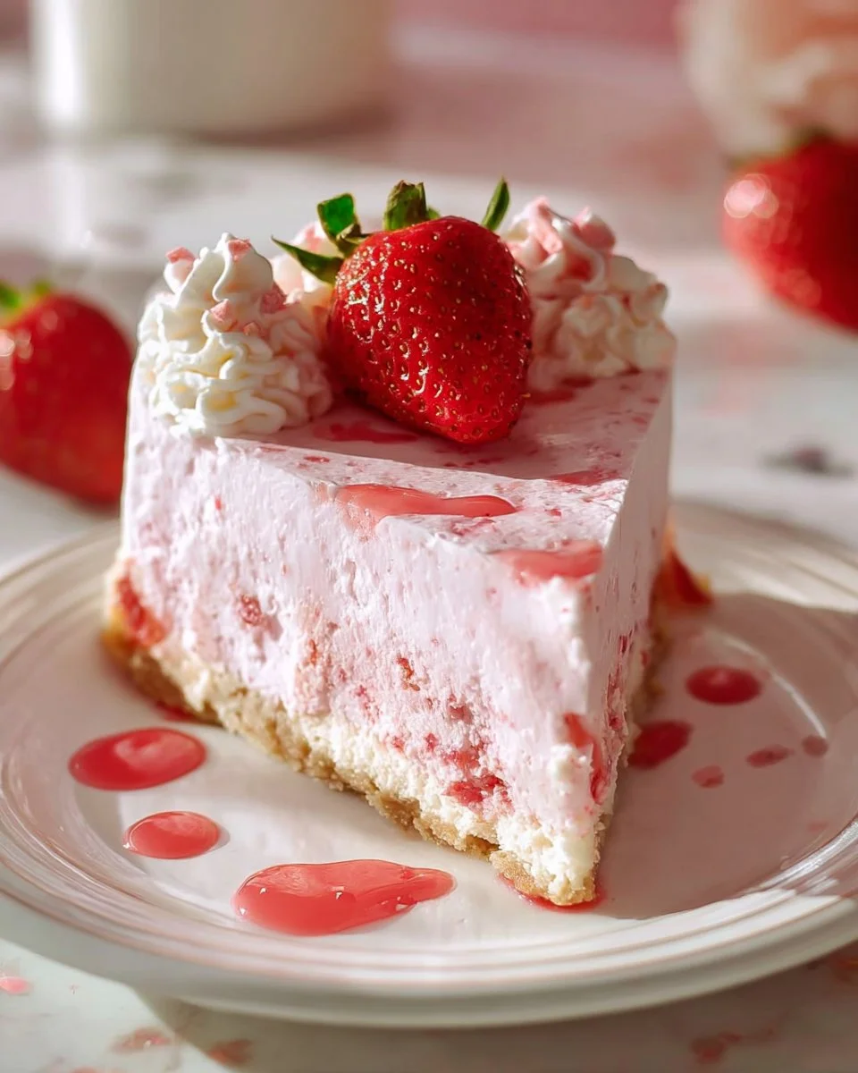 No-Bake Strawberry Cheesecake Cream Pie topped with fresh strawberries