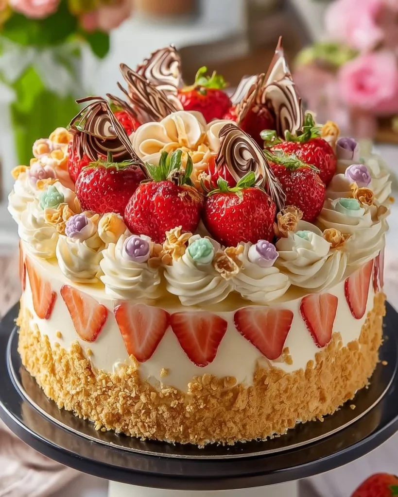 Delicious no-bake strawberry jello lasagna dessert with layered creamy filling