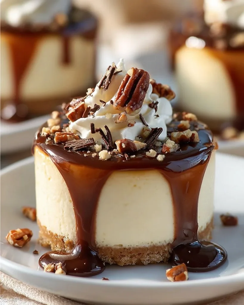 No-Bake Turtle Cheesecake topped with caramel, chocolate, and nuts