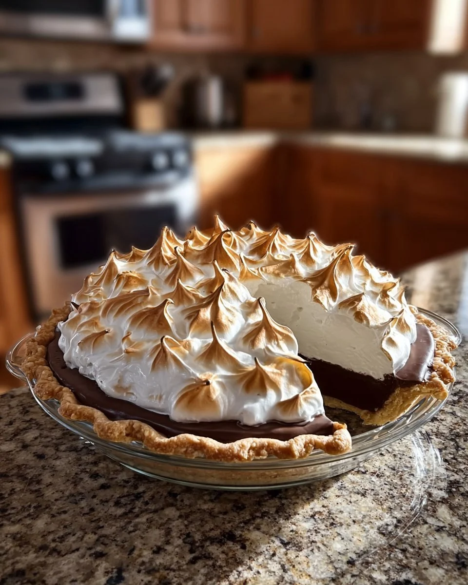 Old-Fashioned Chocolate Pie with rich chocolate filling and whipped cream topping