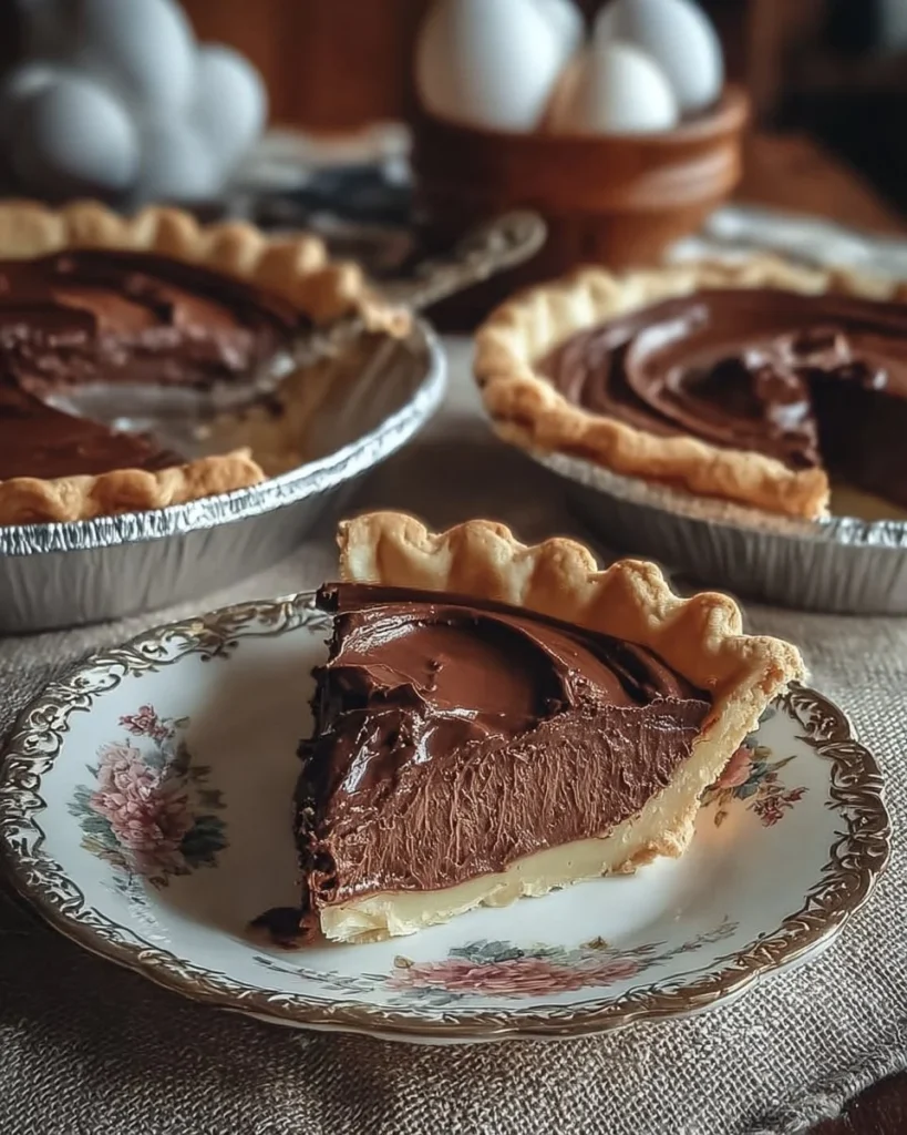 Delicious old fashioned chocolate pie with a creamy filling and flaky crust