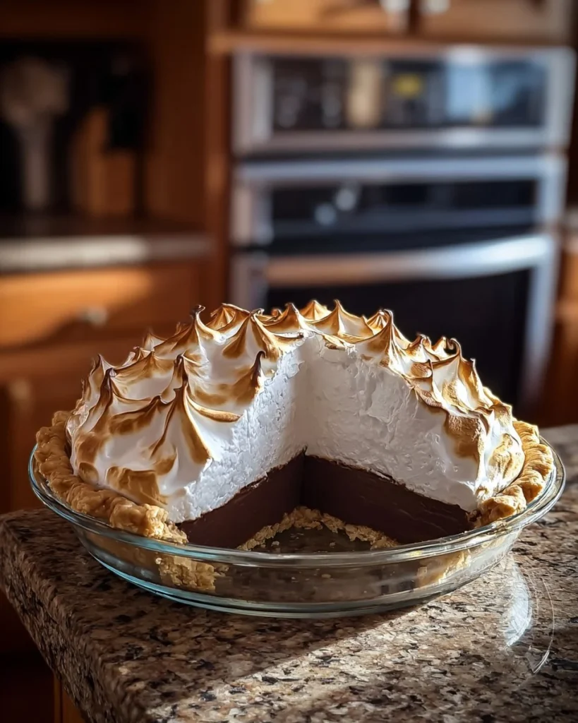 Old-Fashioned Chocolate Pie dessert with chocolate crust and creamy filling