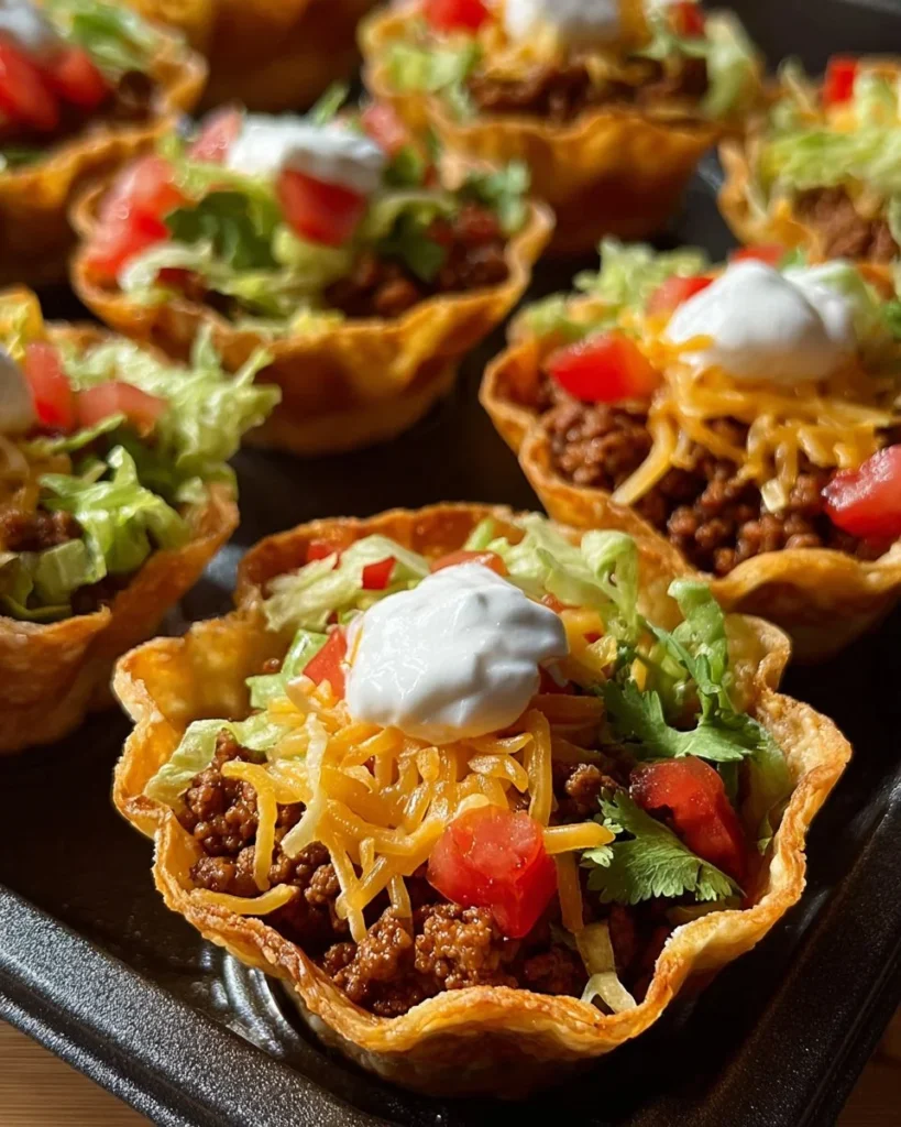 OMG Taco Cupcakes topped with colorful ingredients and served on a platter.
