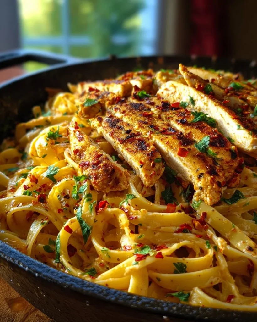 One-Pan Creamy Sweet and Spicy Cajun Chicken Pasta dish