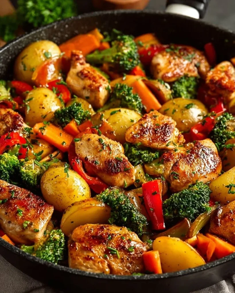 One-Pot Chicken and Vegetables Skillet dish with colorful vegetables