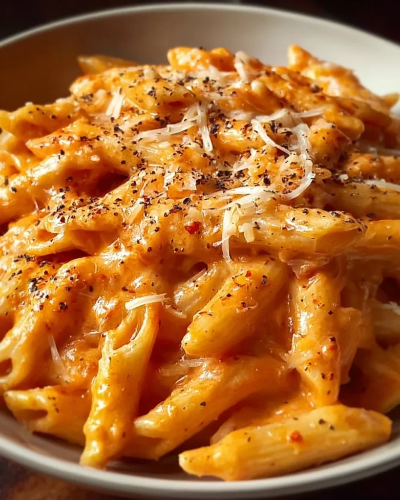 Creamy one-pot chicken parmesan mac and cheese dish topped with herbs