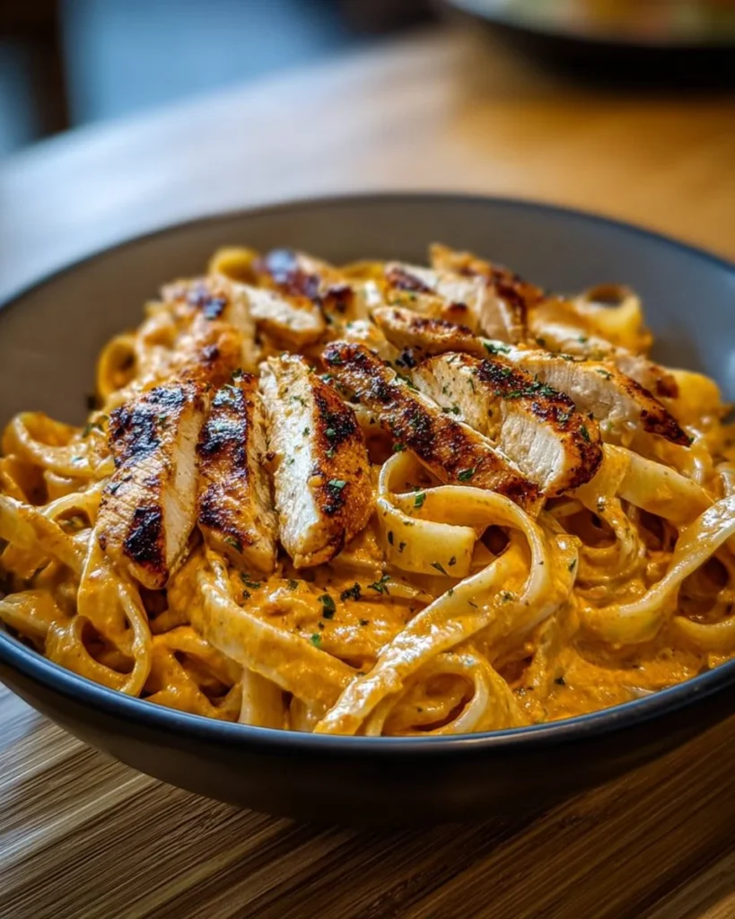 A delicious plate of one-pot spicy chicken linguine with creamy sauce