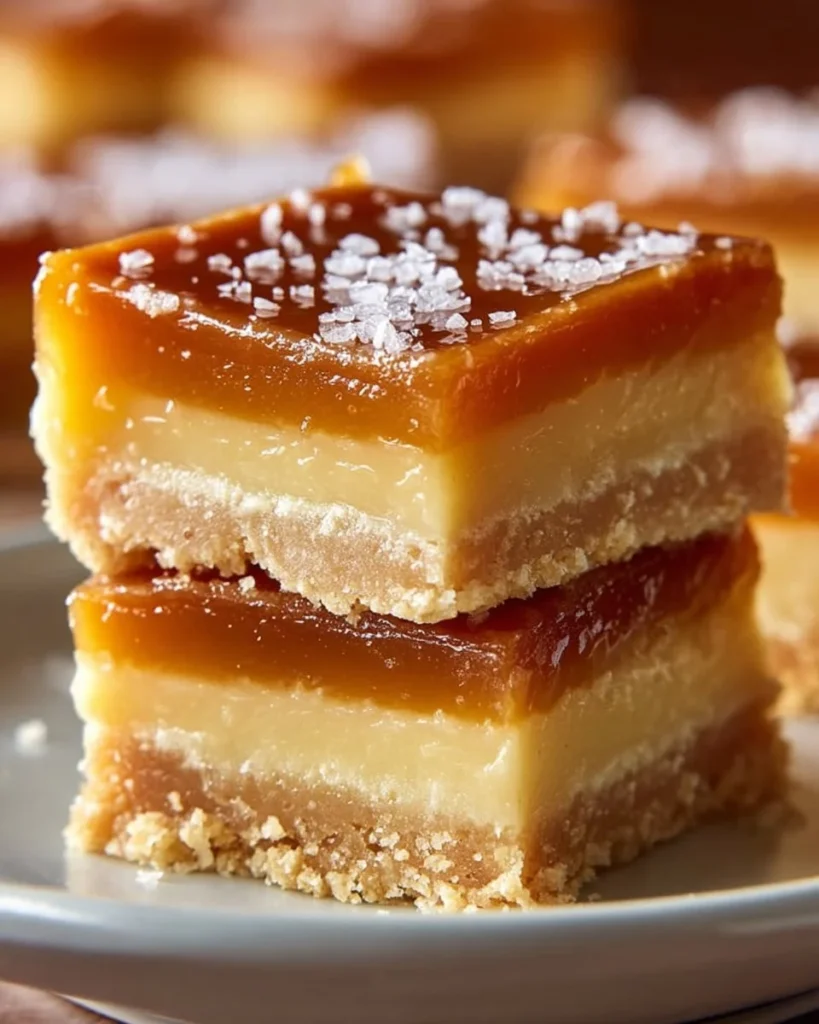 Delicious salted caramel butter cake bars topped with gooey caramel sauce.