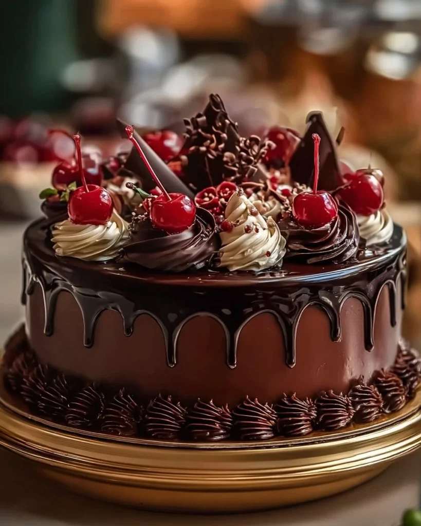 Decadent Opulent Chocolate Concerto Cake with rich chocolate layers and elegant decor