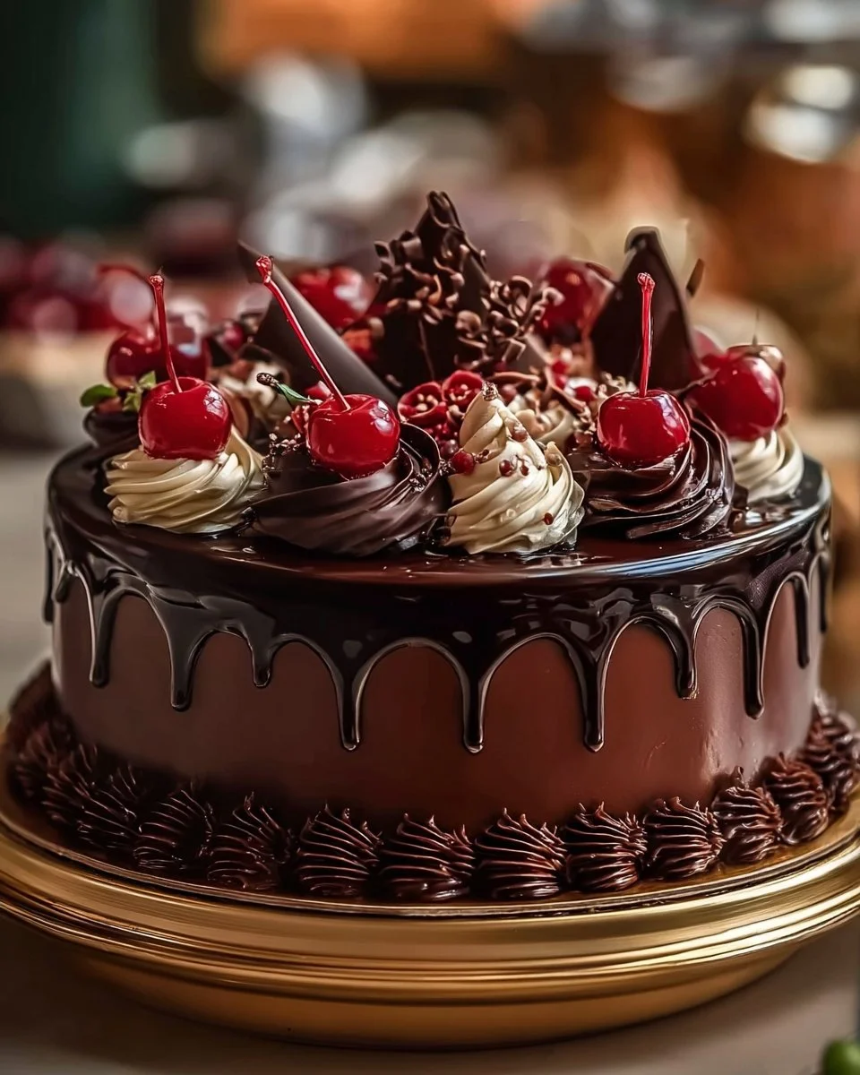 Decadent Opulent Chocolate Concerto Cake with rich chocolate layers and elegant decor