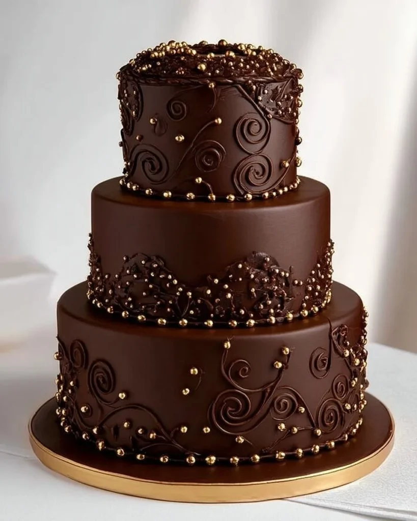 Opulent Chocolate Masterpiece Cake topped with rich chocolate ganache and elegant decorations
