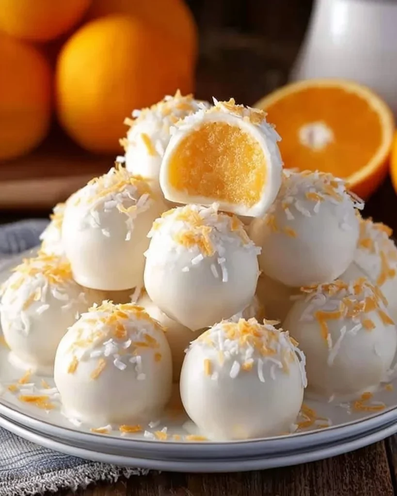 Delicious orange creamsicle truffles with a creamy orange filling