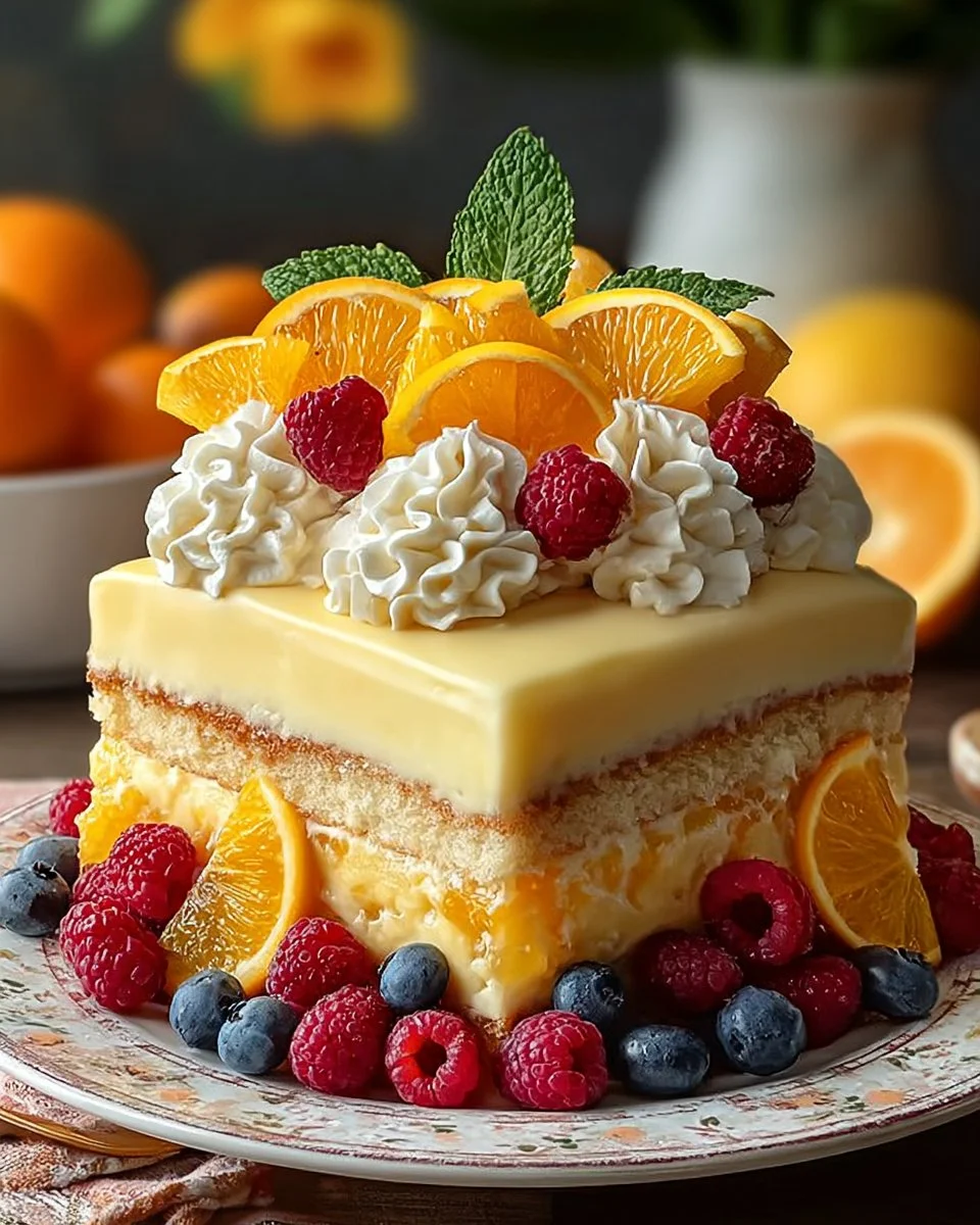 Delicious Orange Pineapple Swirl Cheesecake topped with fruity swirls