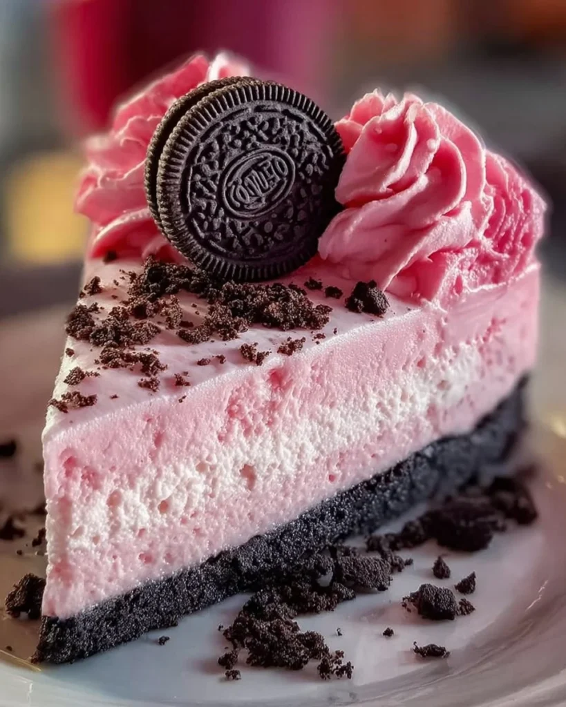 Delicious Oreo Cheesecake topped with fresh strawberries, perfect for dessert lovers.