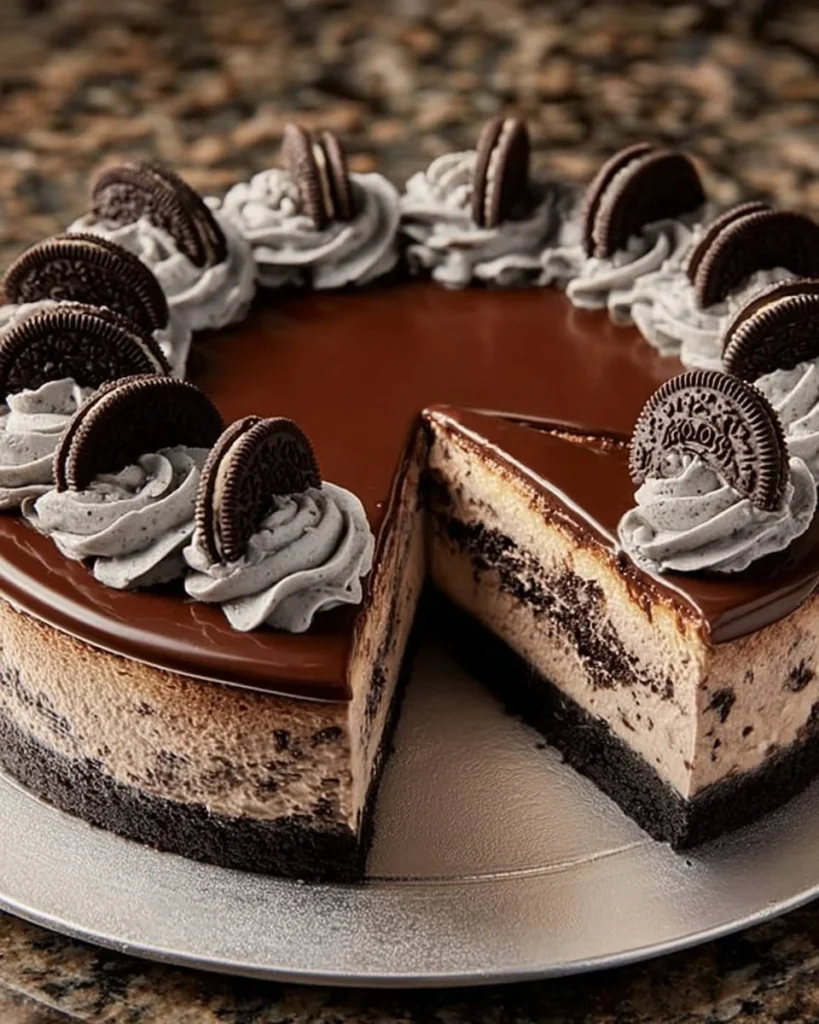Delicious Oreo Cheesecake with crushed cookies and creamy filling