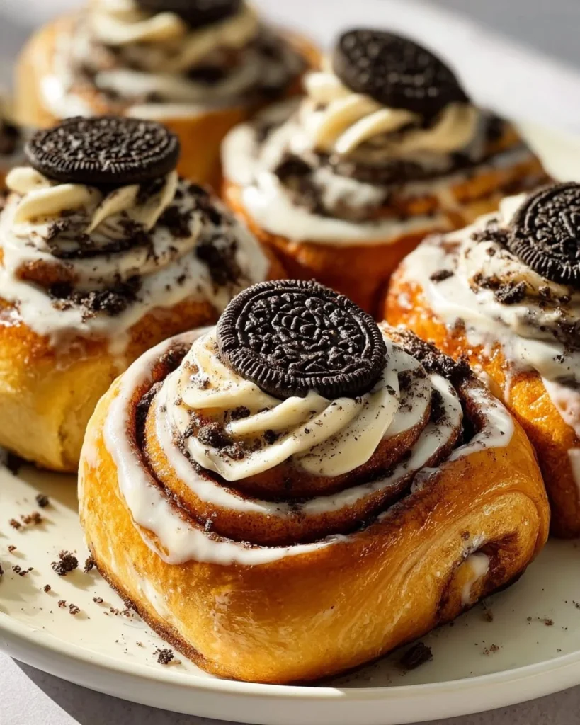 Delicious Oreo-Stuffed Cinnamon Rolls drizzled with icing