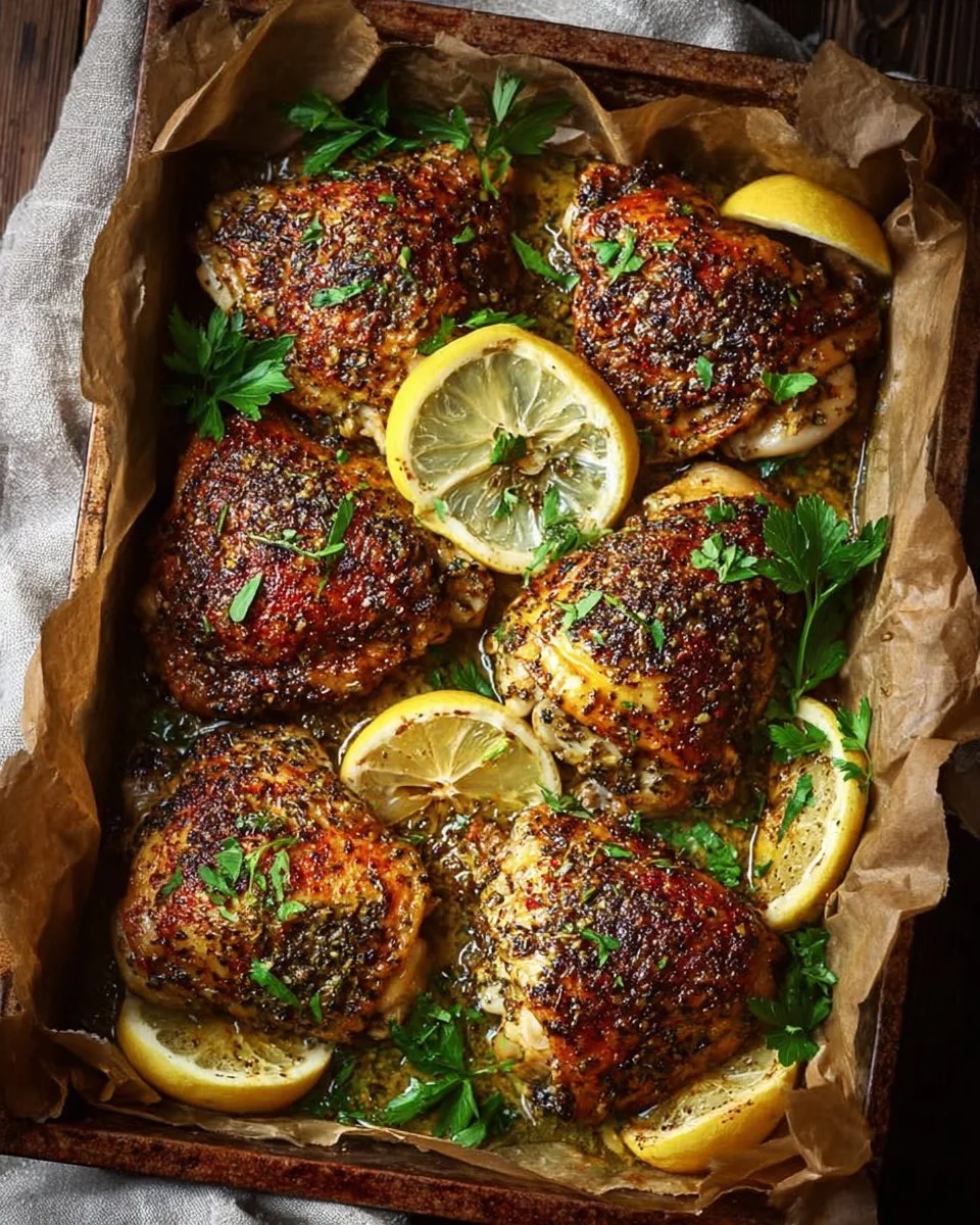 Oven baked zaatar chicken thighs seasoned with herbs and spices