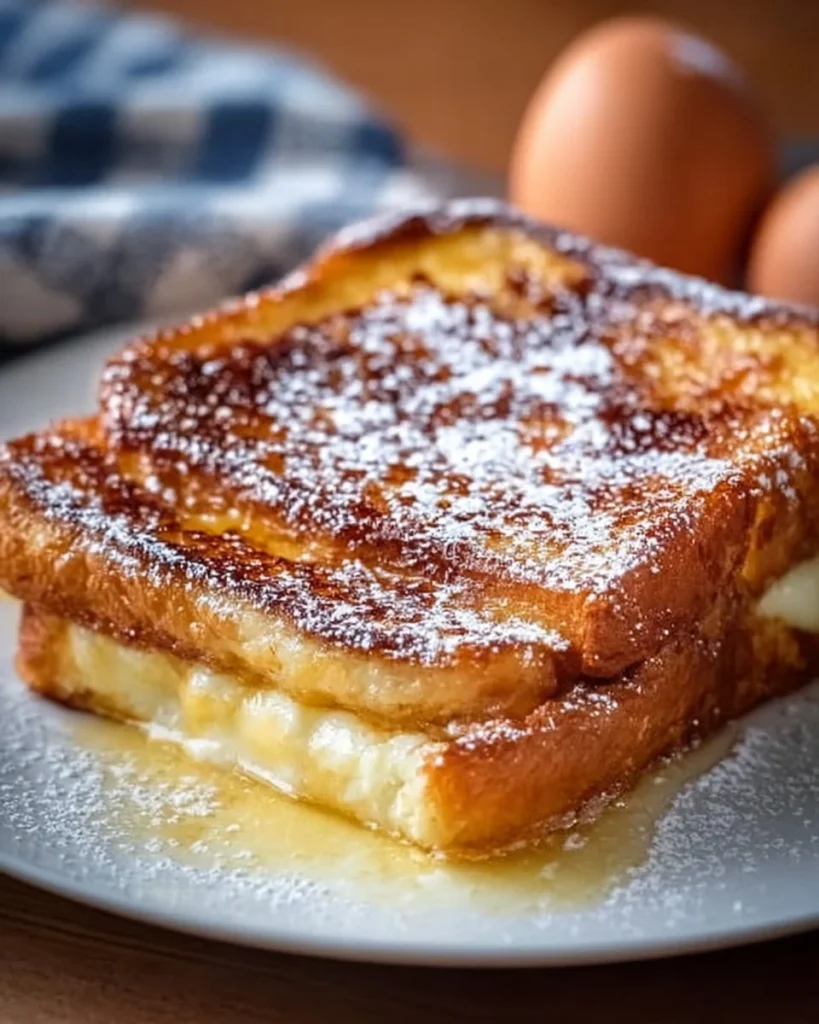 Delicious Overnight Crème Brûlée French Toast served with caramelized sugar