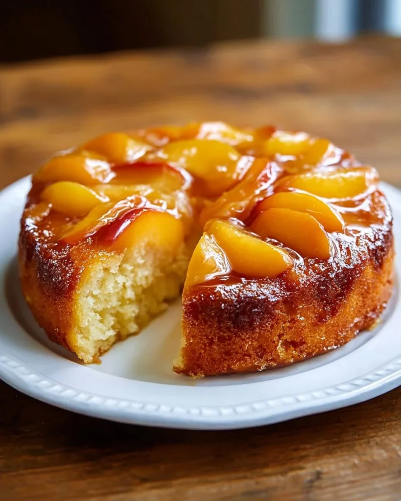 Delicious homemade Peach Cake with fresh peaches and whipped cream