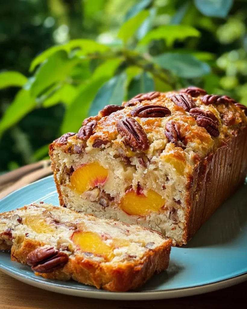 Delicious homemade Peach Pecan Bread with fresh peaches and pecans