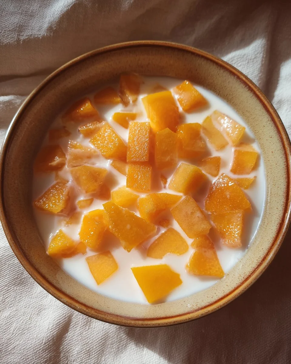 Delicious peaches and cream dessert with fresh peaches and whipped cream