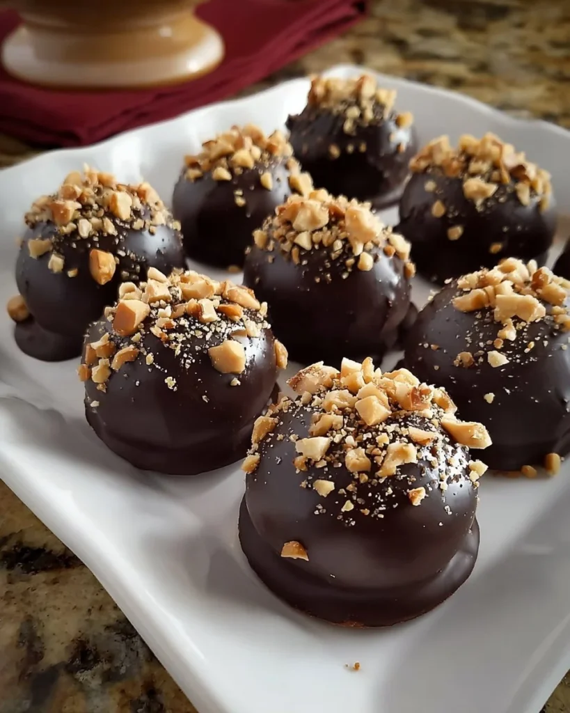 Homemade peanut butter balls made with oats and chocolate