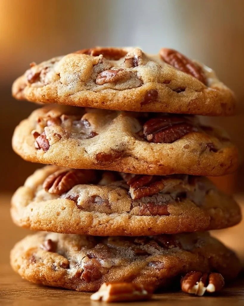 Delicious pecan pie cookies on a rustic wooden table.
