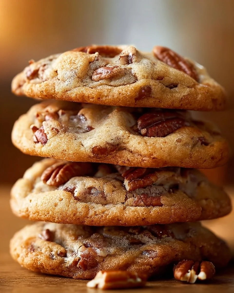 Delicious pecan pie cookies on a rustic wooden table.