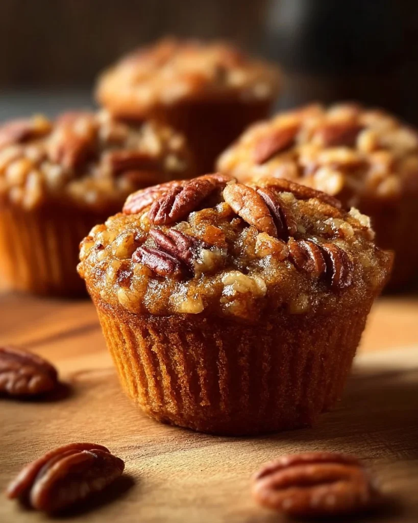 Freshly baked pecan pie muffins on a cooling rack