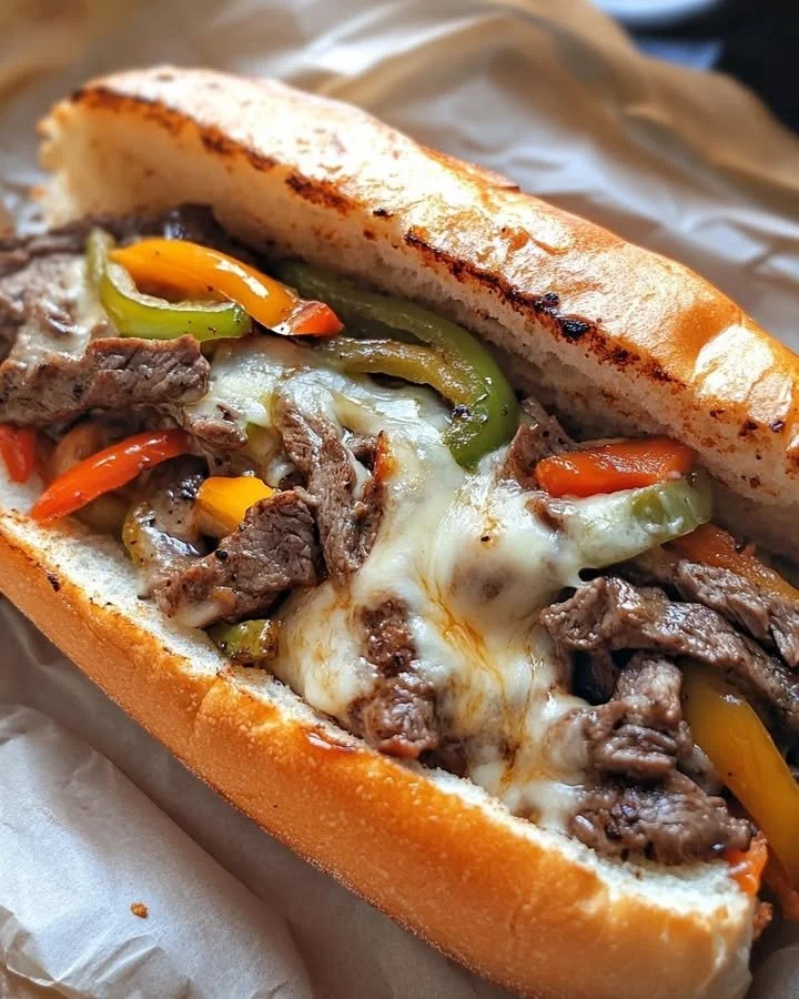 Delicious Philly Cheese Steak sandwich with melted cheese and fresh ingredients