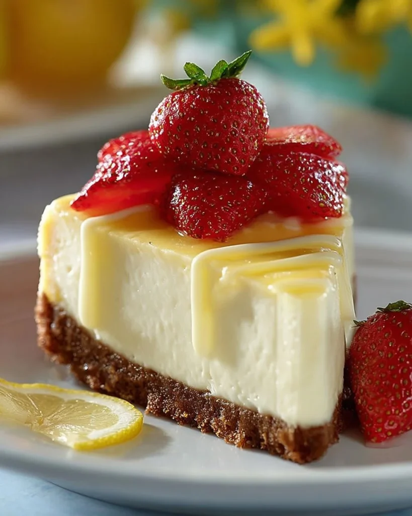 Delicious Pina Colada Cheesecake topped with coconut and pineapple garnish