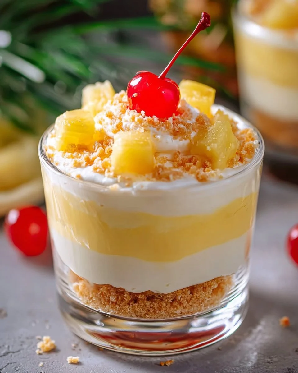 Delicious Pina Colada Cheesecake Mousse topped with coconut and pineapple