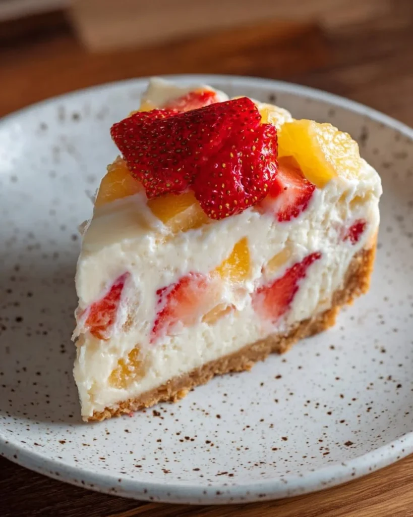 Delicious Pina Colada Pie topped with coconut and pineapple, ideal for summer.